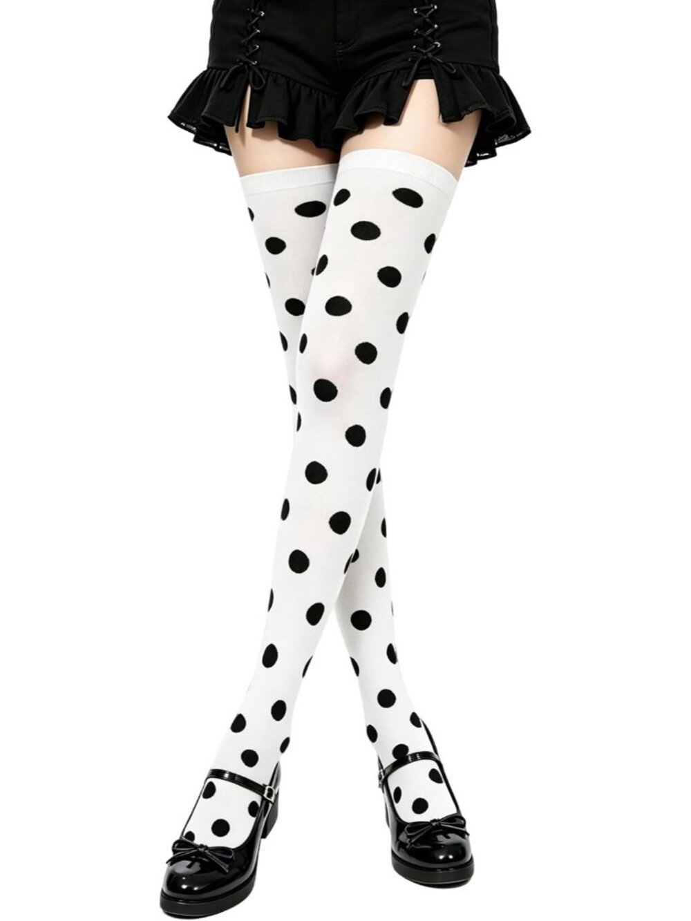 Women's  White Black dot Pumpkin Striped Thigh High Over Knee Halloween Socks